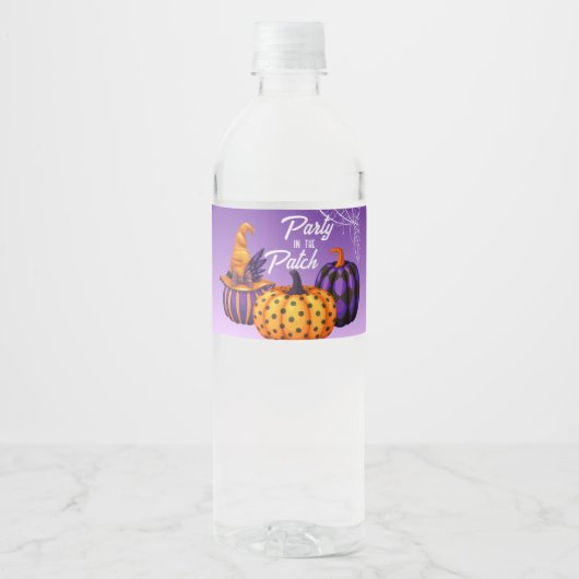 Halloween Pompoenveld Feest Waterfles Label Etiket (Voorkant)