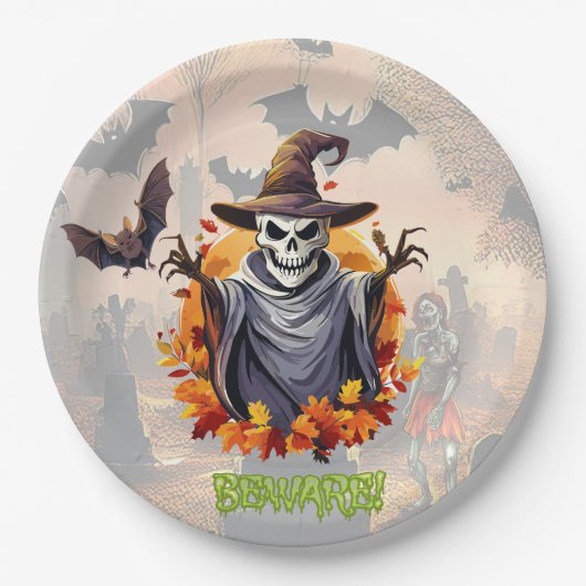 Halloween Pompoenveld Papieren Bordje (Voorkant)