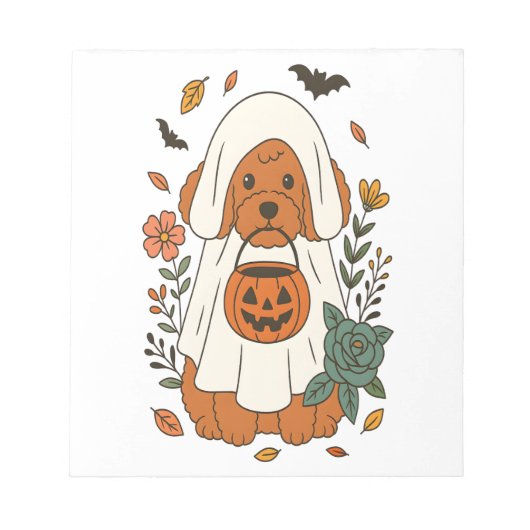 Halloween Poodle met herfstbloemen Notitieblok (Voorkant)