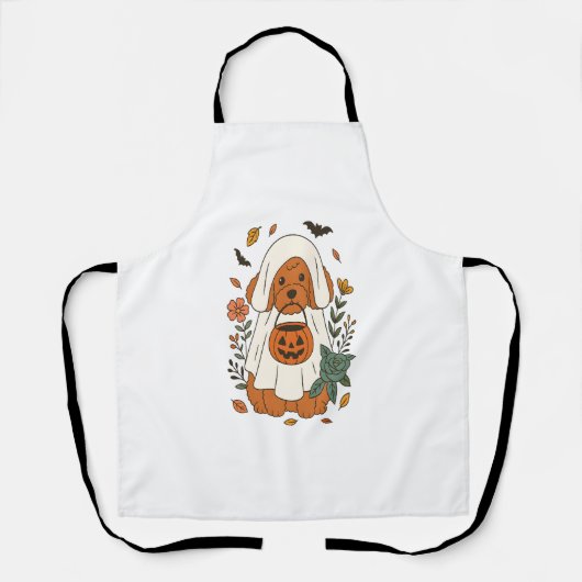 Halloween Poodle met herfstbloemen Schort (Voorkant)
