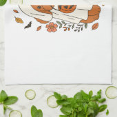 Halloween Poodle met herfstbloemen Theedoek (Gevouwen)