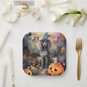 Halloween Poodle Met Pompoenen Eng Papieren Bordje