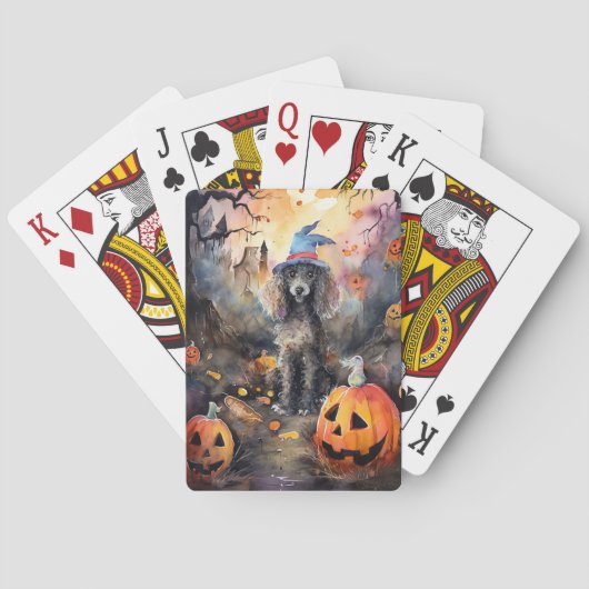 Halloween Poodle Met Pompoenen Eng Pokerkaarten (Achterkant)