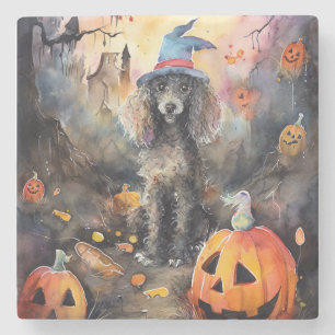 Halloween Poodle Met Pompoenen Eng Stenen Onderzetter