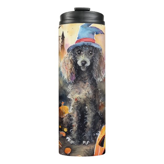 Halloween Poodle Met Pompoenen Eng Thermosbeker (Voorkant)