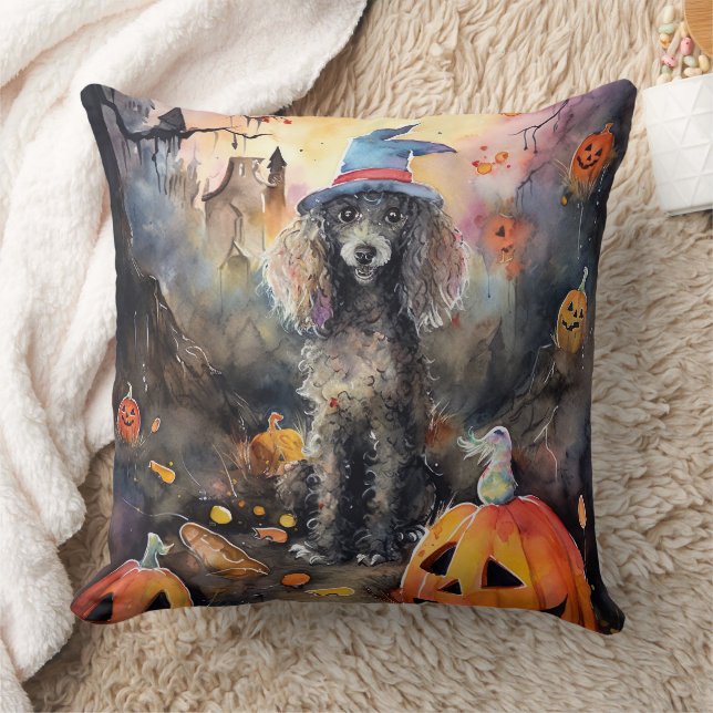 Halloween Poodle Met Pompoenen Griezelen Kussen (Deken)