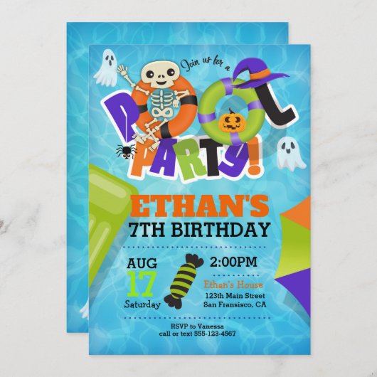 Halloween Pool Party Uitnodiging (Voorkant / Achterkant)