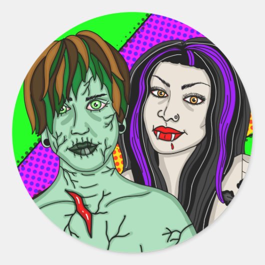 Halloween | Pop Art zombie Vampire Ronde Sticker (Voorkant)