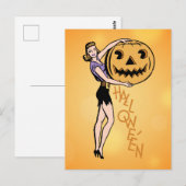 Halloween  pop-up meisje met pompoen briefkaart (Voorkant / Achterkant)