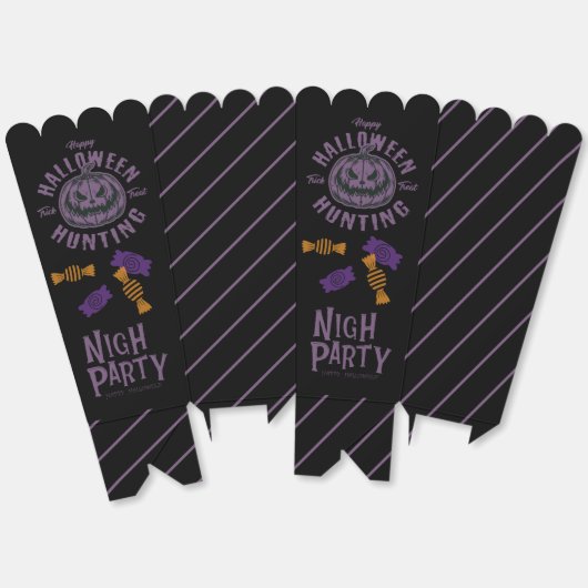 Halloween Popcorn Box – Zwart & Paarse pompoen Bedankdoosjes (Ongevouwen)
