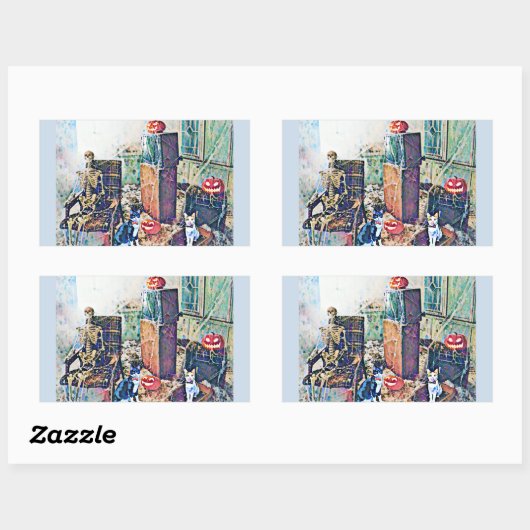 Halloween Porch Katten Rechthoekige Sticker (Vel)