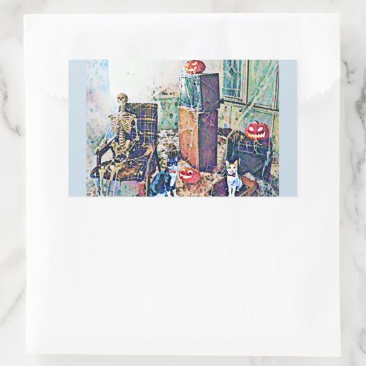 Halloween Porch Katten Rechthoekige Sticker (Tas)