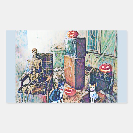 Halloween Porch Katten Rechthoekige Sticker (Voorkant)