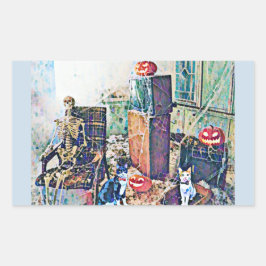 Halloween Porch Katten Rechthoekige Sticker