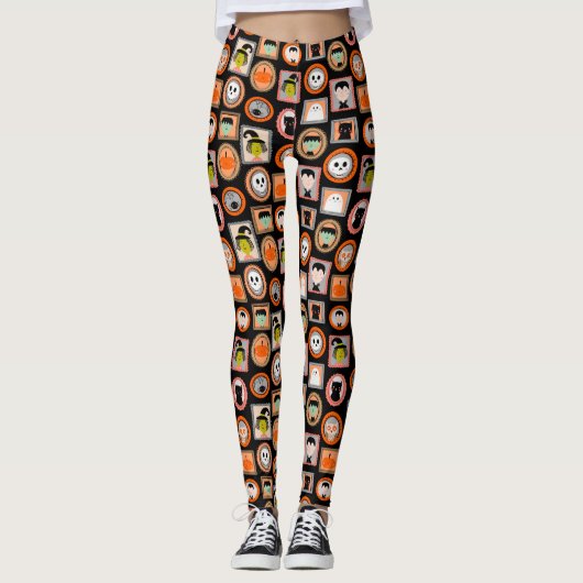 Halloween Portraits Cute geïllustreerd Leggings (Voorkant)