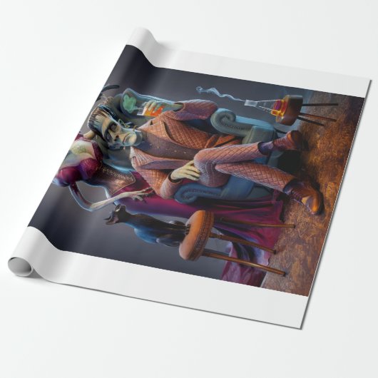 Halloween Portret, een monster en zijn bruid Cadeaupapier (Uitgerold)