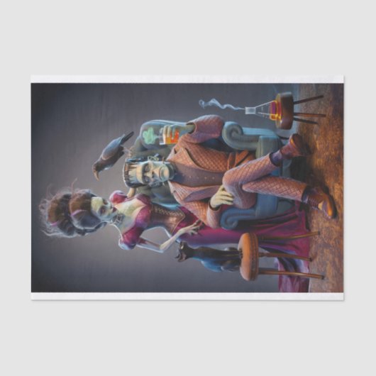 Halloween Portret, een monster en zijn bruid Tissuepapier (Voorkant)