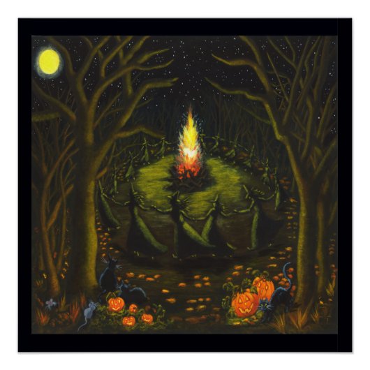 Halloween poster 20 x 20 heksen dansend (Voorkant)