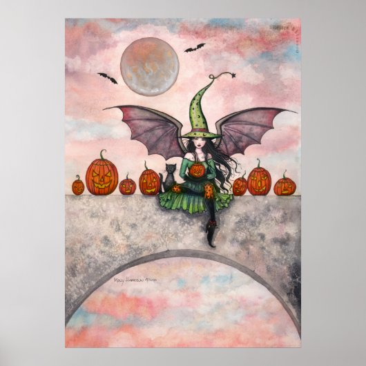 Halloween Poster Heks Kat Jack-O-Lantaarns (Voorkant)