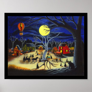 Halloween, poster, heksen, paard, wagen, zwart, ka poster