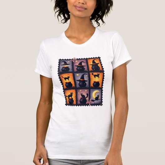 Halloween Postzegel Collage T-shirt (Voorkant)