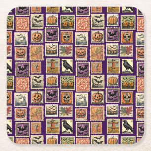 Halloween Postzegel-Patroon Pyjama Kartonnen Onderzetters