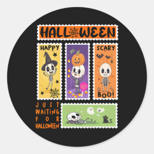 Halloween Postzegel Retro Skelet Halloween K Ronde Sticker