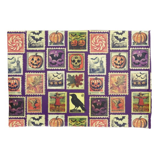Halloween-postzegelpatroon-hoofdkussen Kussensloop (Voorkant)
