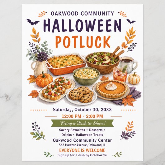 Halloween Potluck Gemeenschaps Herfstbijeenkomst Flyer (Voorkant)