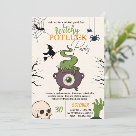 Halloween Potluck Party Invitation Card Kaart (Staand voorkant)