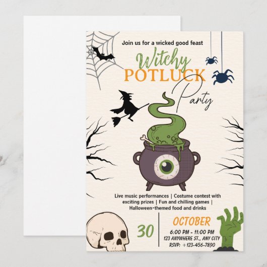 Halloween Potluck Party Invitation Card Kaart (Voorkant / Achterkant)