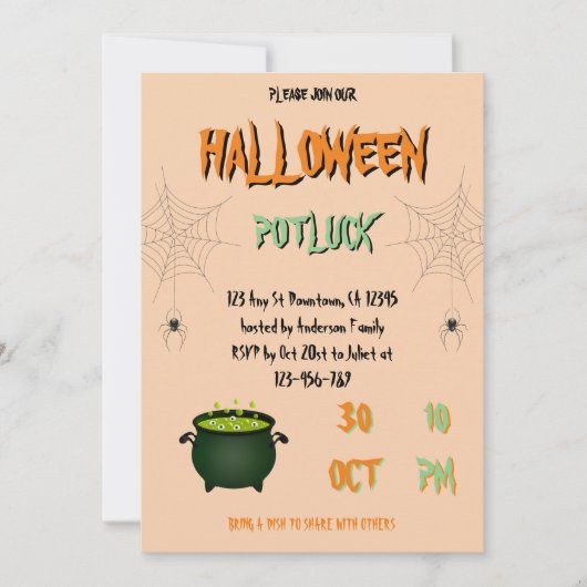 Halloween Potluck-uitnodiging Kaart (Voorkant)