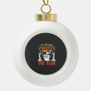 Halloween Prachtige Tijd Geest en Pompoen Vintage Keramische Bal Ornament