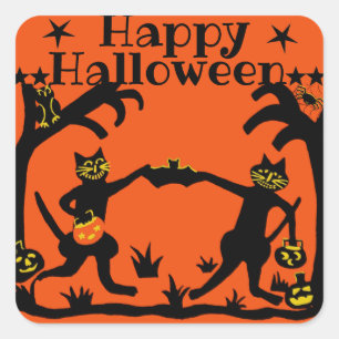 Halloween primitieve kattenstickers vierkante sticker