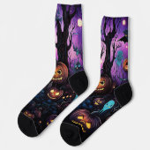 Halloween Print, Pompoen, Heldere kleuren Sokken (Links)