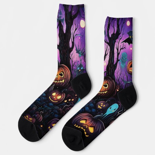 Halloween Print, Pompoen, Heldere kleuren Sokken (Links)