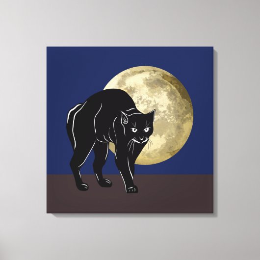 Halloween Prowling Black Cat op een Volle Maan Canvas Afdruk (Voorkant)