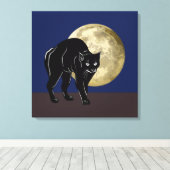 Halloween Prowling Black Cat op een Volle Maan Canvas Afdruk (Insitu (Houten vloer))