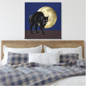 Halloween Prowling Black Cat op een Volle Maan Canvas Afdruk (Insitu (Slaapkamer))