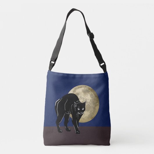 Halloween Prowling Black Cat op een Volle Maan Crossbody Tas (Achterkant)