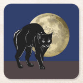 Halloween Prowling Black Cat op een Volle Maan Kartonnen Onderzetters (Voorkant)