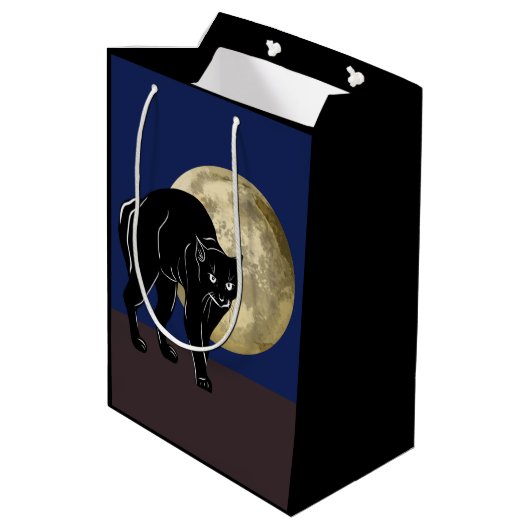 Halloween Prowling Black Cat op een Volle Maan Medium Cadeauzakje (Achterkant Gekanteld)