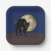 Halloween Prowling Black Cat op een Volle Maan Papieren Bordje (Voorkant)