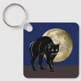 Halloween Prowling Black Cat op een Volle Maan Sleutelhanger