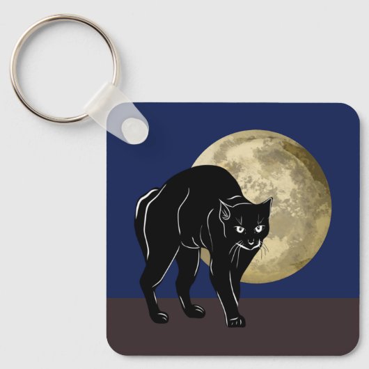Halloween Prowling Black Cat op een Volle Maan Sleutelhanger (Voorkant)
