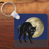 Halloween Prowling Black Cat op een Volle Maan Sleutelhanger (Voorkant)