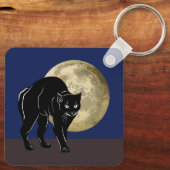 Halloween Prowling Black Cat op een Volle Maan Sleutelhanger (Achterkant)
