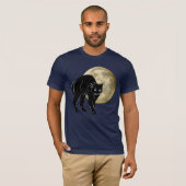 Halloween Prowling Black Cat op een Volle Maan T-shirt (Voorkant volledig)