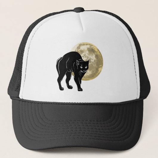Halloween Prowling Black Cat op een Volle Maan Trucker Pet (Voorkant)