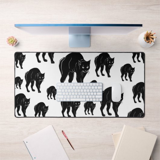 Halloween Prowling Black Cat Silhouette Tekening Bureaumat (Kantoor 1)